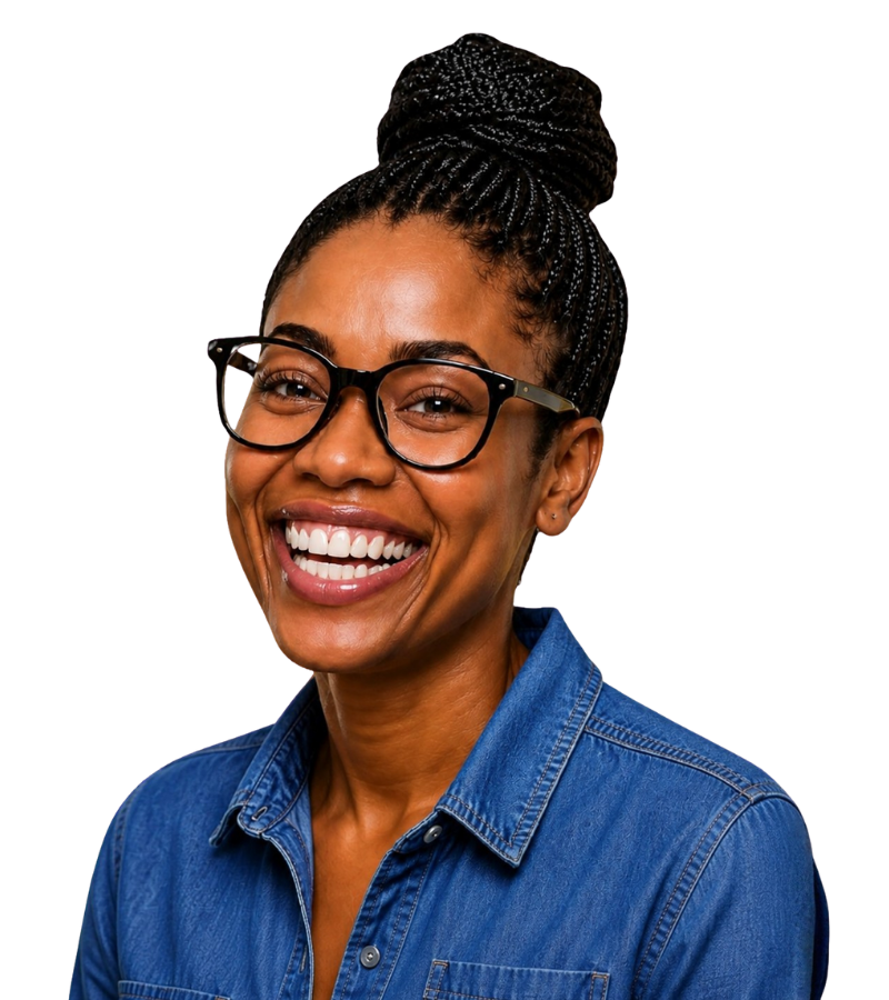 Smiling woman wearing prescription glasses from CBEST Vision Centre